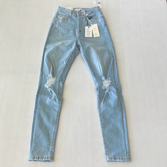 NEW Forever 21 Premium Distressed High Rise Light Denim Skinny Jeans SIZE 25 - Picture 4 of 10